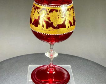 Salviati Ruby Glass Enameled Goblet - Murano