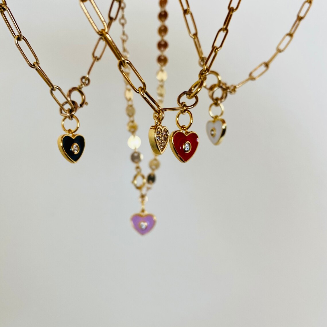 Heart Charm Bracelet 14k Gold Filled Paperclip Chain Etsy