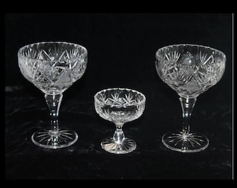 Vintage Edinburgh & Leith Crystal Sundae Glasses With Masters Range Miniature