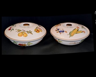 Pair Of Royal Worcester Evesham Gold Tureens Serving Bowls With Lids – 25.6cm
