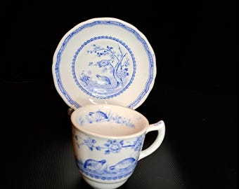 Vintage Furnivals Quail 1913 Blue China Teacup And Saucer