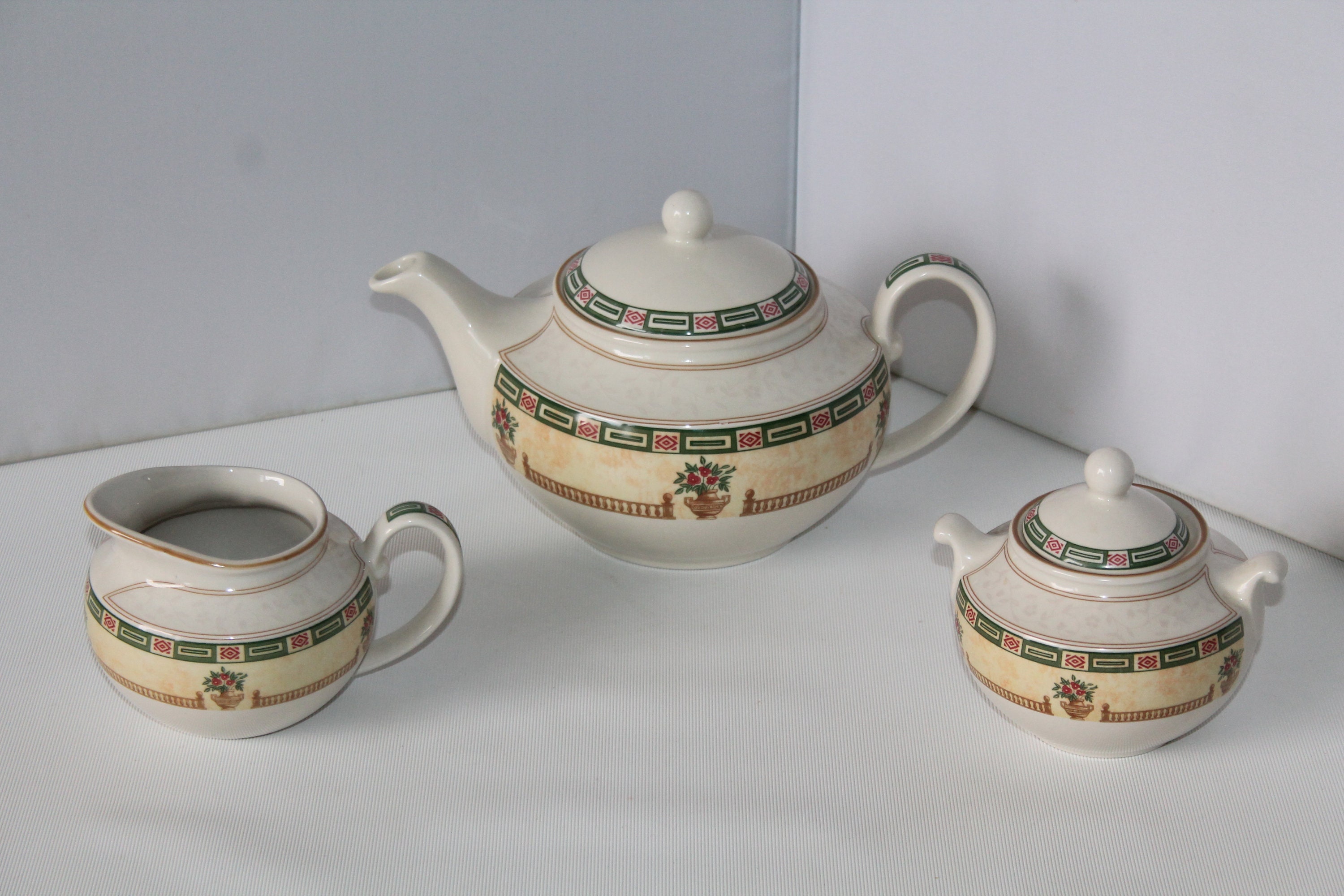Staffordshire Balustrade Teapot Milk Jug and Sugar Bowl