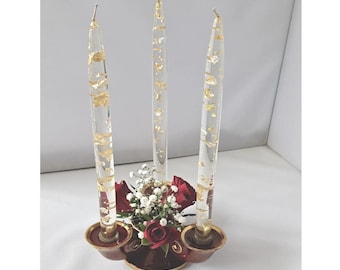 Vintage Carlton Ware Rouge Royale Three Branch Candle Holder With Pose Vase