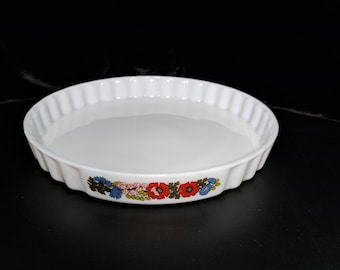 Vintage Pyrex Round Fluted Flan Quiche Dish With Poppy Floral Pattern