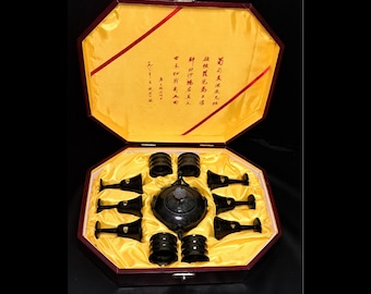 Vintage Chinese Jiu Quan Jade Luminous Wine Glass Sake Set
