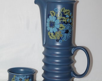 Vintage Carlton Ware 1970's Blue Wellington Large Coffee Pot And Sugar Bowl