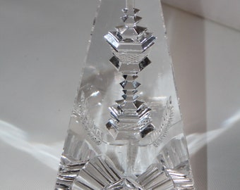 Vintage Lead Crystal Triangular Shaped Reverse Cut Ornament Paperweight