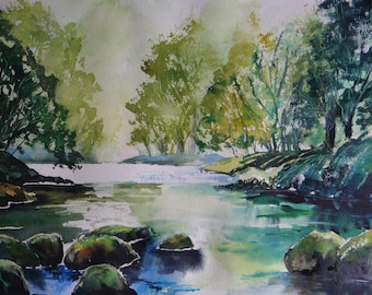 Schritt für Schritt Flusslandschaft in Aquarell