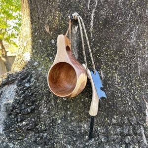 Walnut Wood Kuksa Survival Kit With Antler Ferro Rod Striker, Paracord, Hex Key, Ruler, Whiskey/Coffee Cup