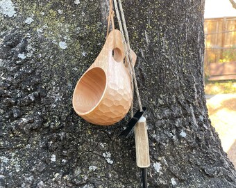 Tasse Kuksa en bois de hêtre avec allume-feu en bois de cerf