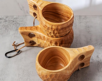Gobelet à boire/manger Kuksa en bois de hêtre pour whisky et café, prise double