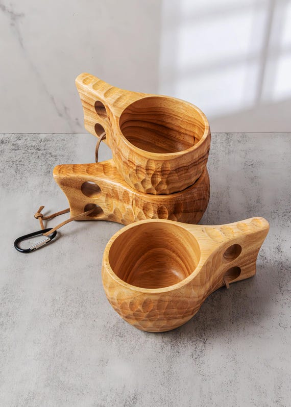 Kuksa Trinkbecher / Essbecher aus Buchenholz für Whisky & Kaffee mit doppeltem Fingergriff