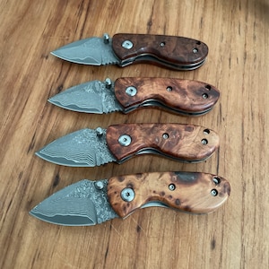 Folding Knife Cherry Burl Wood Handle, Interlock Mechanism, With Sheath