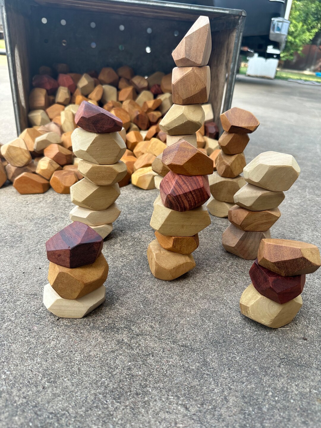 Wooden Stackable Rocks, Assorted Set of Meditative Wood Cairn Rock ...