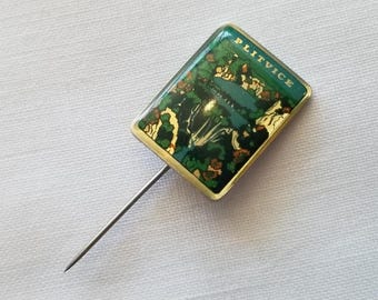 Plitvice Lakes National Park (Plitvička Jezera) Vintage Souvenir Stick/Lapel Pin. Croatia/Yugoslavia.