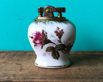 Porcelain Floral Table Lighter Fisher Made in Japan