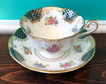Royal Albert Bone China Empress Series Tea Cup and Saucer. Cleopatra Design. 1980s England.