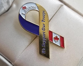 Canadian Legion "We Support Our Troops" Vintage Ribbon Metal Enamel Pin
