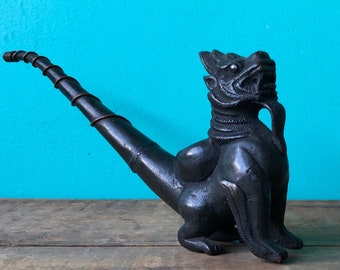 Antique Bronze Chinese Opium Pipe Guardian Lion Dog