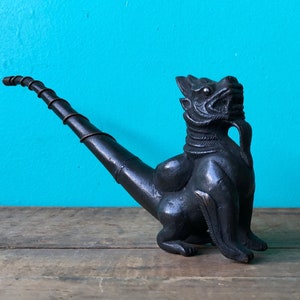 Antique Bronze Chinese Opium Pipe Guardian Lion Dog