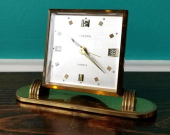 Mid century Europa 7 Jewel Vintage Mechanical Alarm Clock. Germany.
