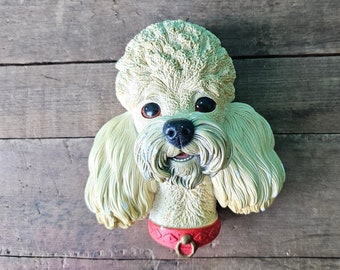 1960s Bossons Chalkware Poodle Head White Wall Hanging