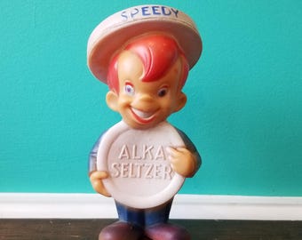 Speedy Alka-Seltzer 1950's Vinyl Bank Mascot Figurine. Made in Canada.
