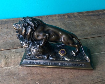 Vintage Brass Lion Figurine, Lions Club International Officer Award