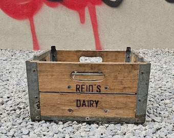 Antique Wood and Metal Dairy Crate Reid's Dairy