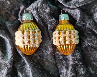 Vintage Gold Frosted Glass Acorn Shape Christmas Ornaments (2.5" x 1.5")