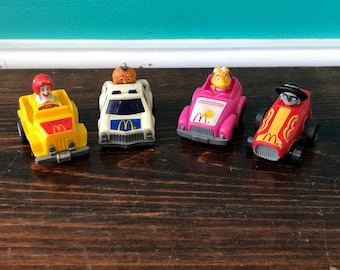 McDonald's 1985 Fast Macs Happy Meal Character Toy Cars. Set of Four.