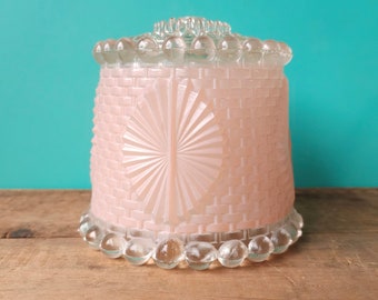 Midcentury Modern Pink and Clear Pressed Glass Lamp Shade