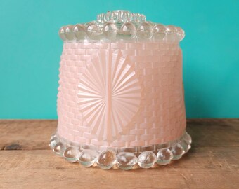 Midcentury Modern Pink and Clear Pressed Glass Lamp Shade