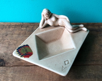 Nude Pinup Ace of Diamonds Ceramic Ashtray Deck of Cards