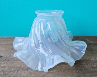 Vintage Ruffled Swirled Opalescent Glass Lamp Shade 2 1/4" fitter