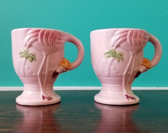 Vintage Giftcraft Ceramic Flamingo Egg Cup Pair. 1960s-1980s. Taiwan.