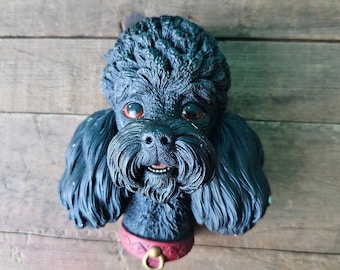 1960s Bossons Chalkware Poodle Head Black Wall Hanging Very Good Condition