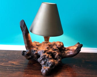 Mid-Century Modern Burl Wood Rustic Sculptural Table Lamp