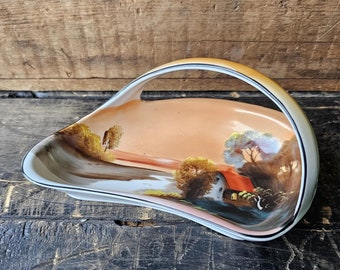 Antique Noritake Dish with Handle, House by the Lake, Hand Painted Made in Japan