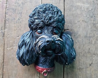 1960s Bossons Chalkware Poodle Head Black Wall Hanging Good Condition