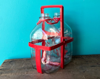 Two Byrne Dairy Bottles and Carrier, Half Gallon Bottles