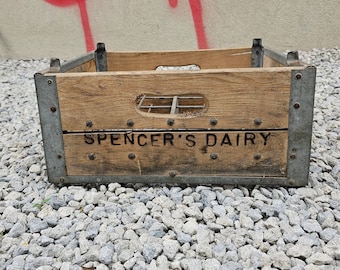 Antique Wood and Metal Dairy Crate Spencer's Dairy