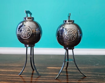 Midcentury Sterling Silver 950 Lantern Tripod Salt and Pepper Shaker Set Made in Japan