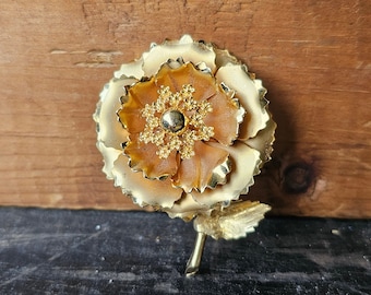 Vintage Large Gold Tone Rose Brooch