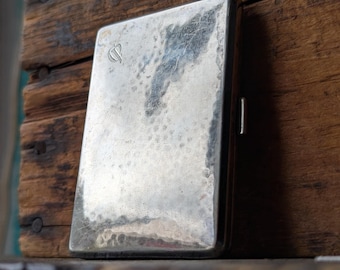Antique German Silver Plated Compact Cigarette Case, Lutz & Weiss Maker's Mark, 3 1/8" x 2 1/4", 825S