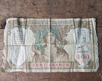 Rare Tahiti Papeete 100 Franc Banknote, Banque de L'Indochine 1939-1965