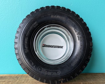 Vintage Bridgestone Rubber Tire and Glass Ashtray, 6 3/4" x 1 1/2"