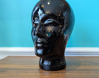 Vintage Large Violet Glass Mannequin Head Display, 9 1/2"