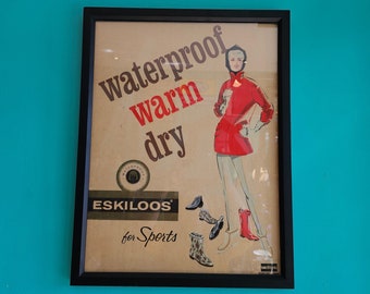 Vintage Eskiloos 60's Original Lithography Advertisement Poster "For Sports" Framed