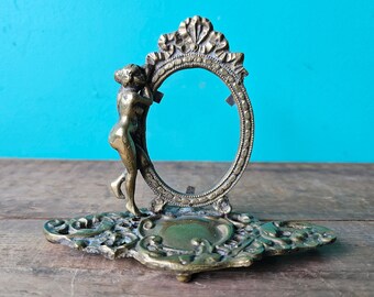 Vintage Little Brass Picture Frame with Sexy Naked Lady